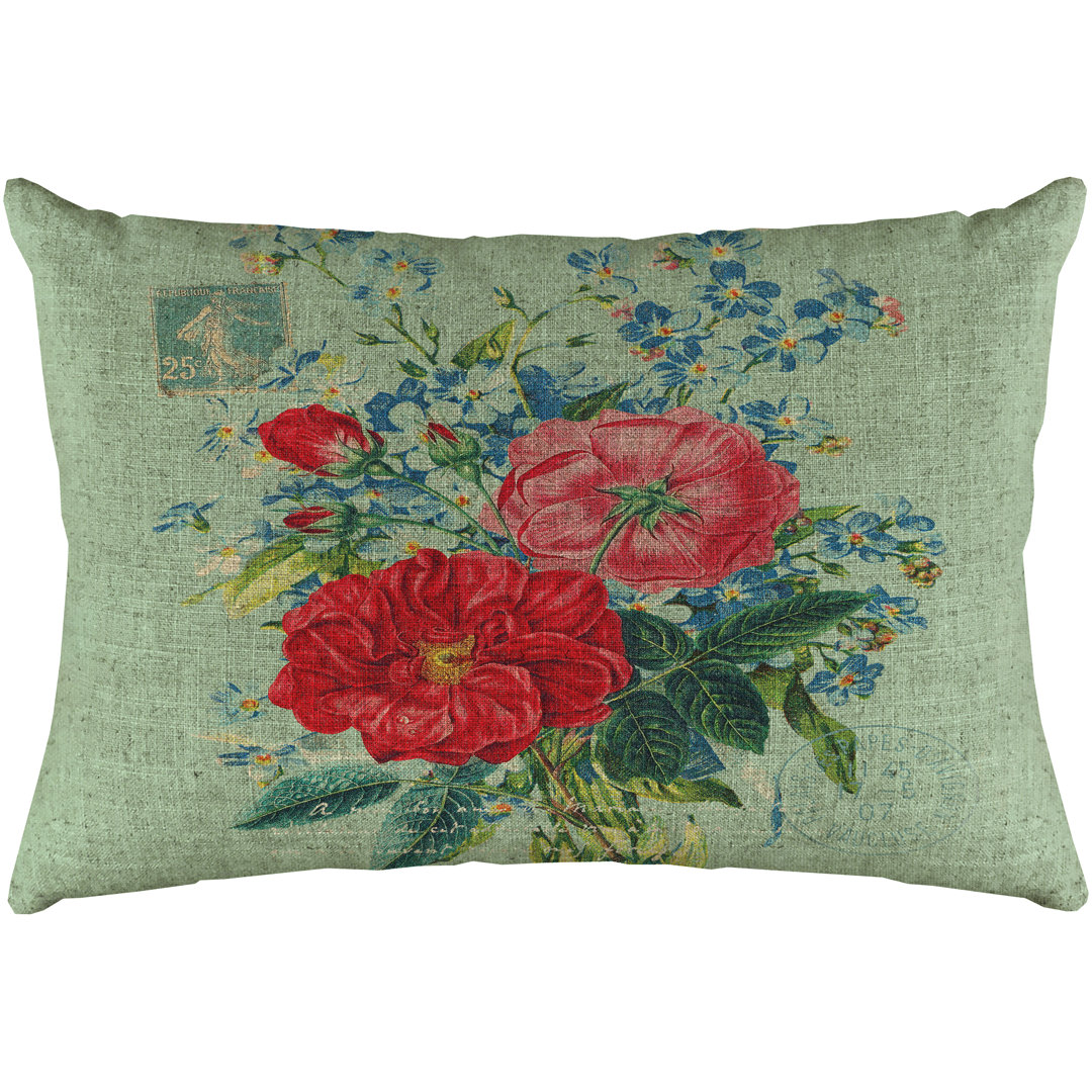  Colorful Flowers Linen Floral Lumbar Pillow TheWatsonShop