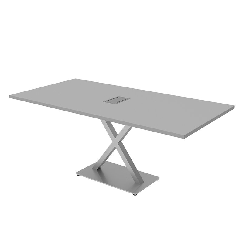 Table de conférence rectangulaire avec base en X en métal | Unité électrique, Argent argent, L 72 po x l 36 po