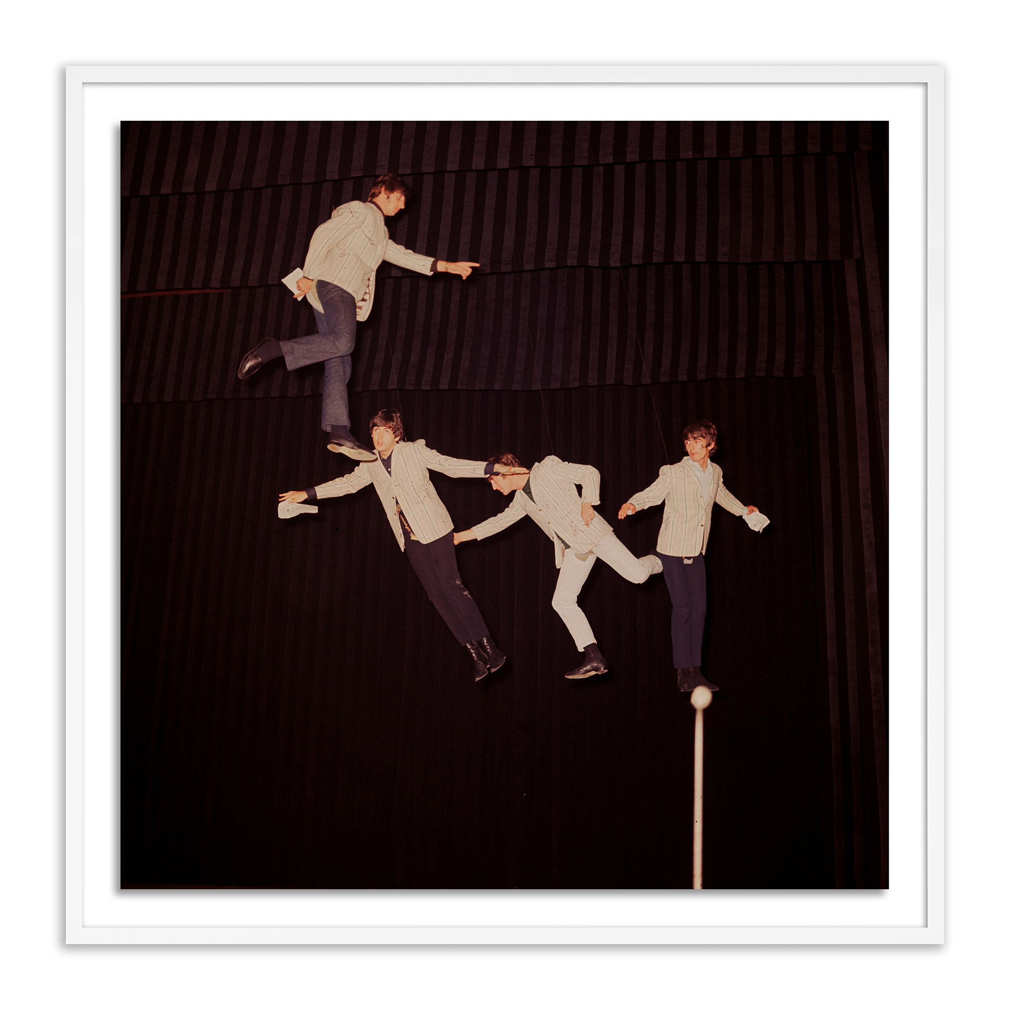 The Beatles Rehearse by Getty Images, 48" H x 48" W, White Maple Framed