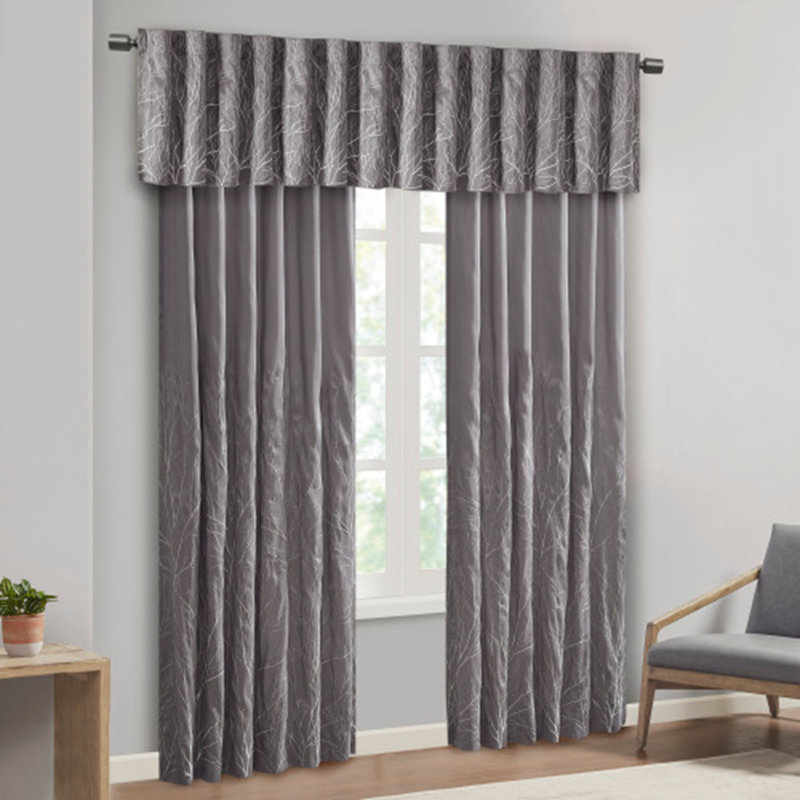 Cantonnière en fausse soie brodée gris 50 x 18 po, Gris