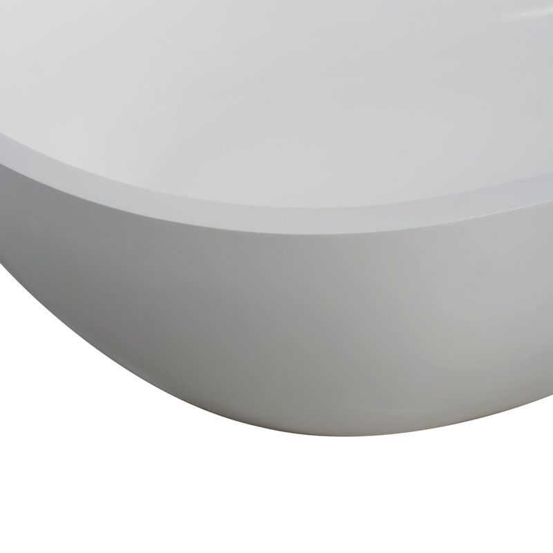 59 Inch Small Size Stone Resin Solid Surface Oval Shape Freestanding Bathtub For The Bathroom, Matte White