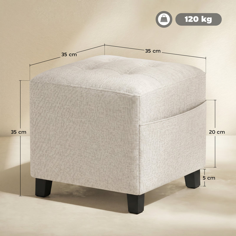 HOMCOM Square Footstool Small Ottoman Side Pocket 35 x 35 x 35cm Dark Blue, Beige, Beige