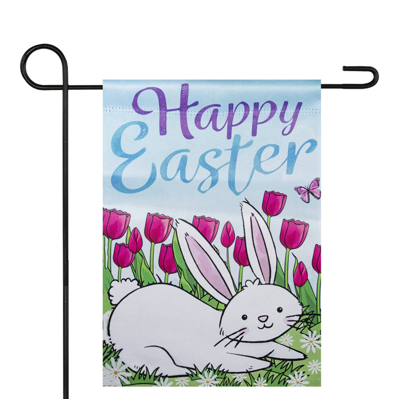 Drapeau de jardin Joyeuses Pâques avec lapin 12,5 po x 18 po