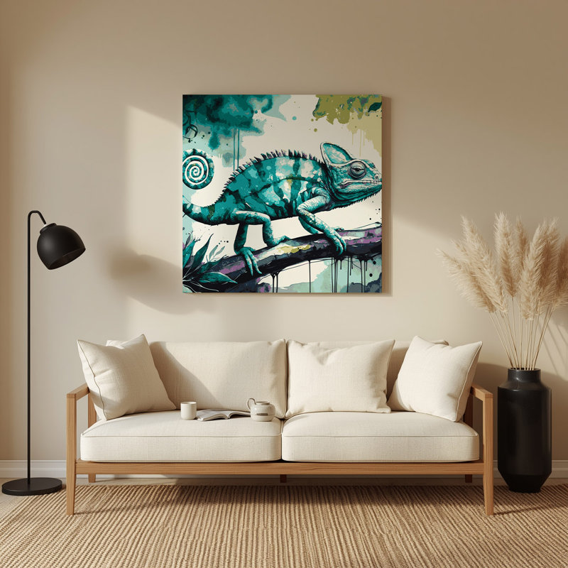 Faune, caméléon, art mural en métal vert