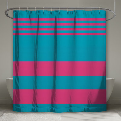 Rideaux de douche à rayures bleues et roses