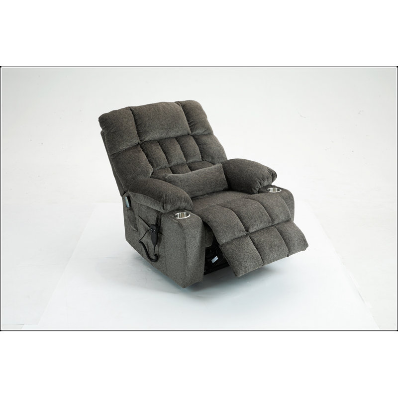 Fauteuil surélevé surdimensionné pour grand et grand avec mousse haute densité, chaleur, massage, poches, porte-gobelets et double moteur OKIN