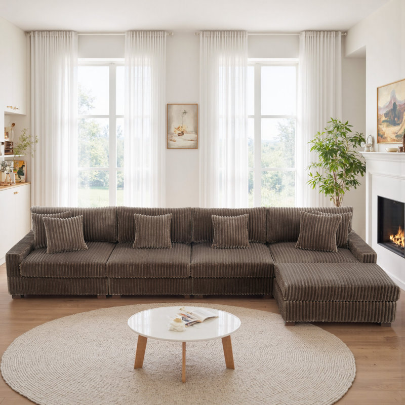 5 Seater Seating Component, Light Brown Faux Fur