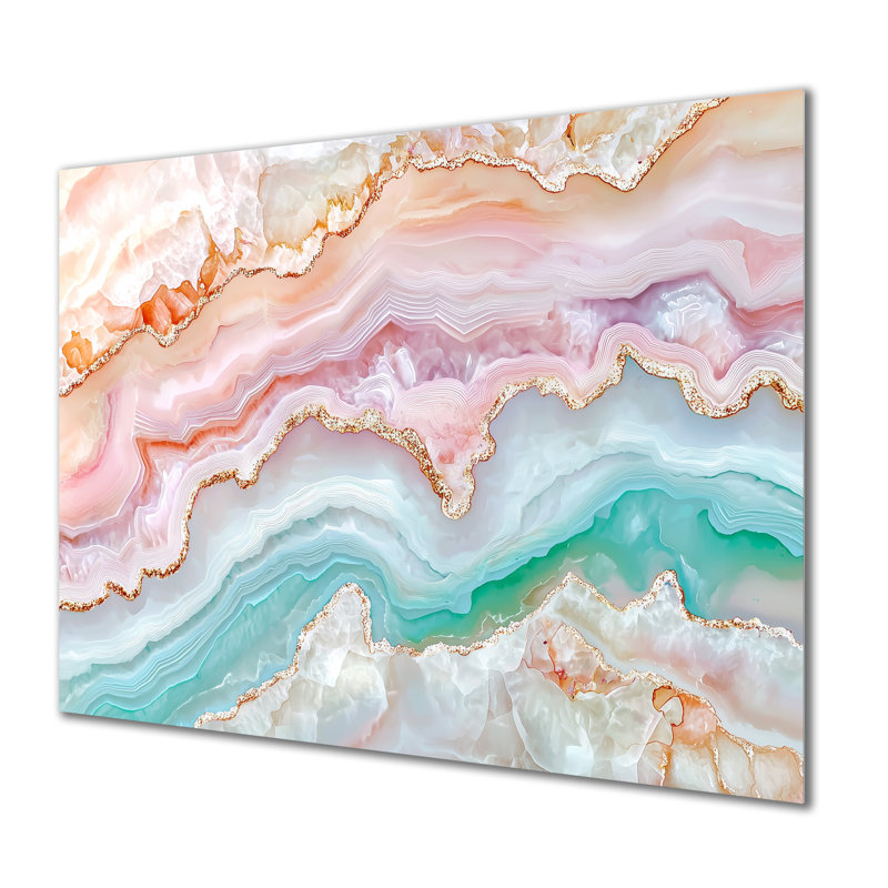 Rose, vert, cascade lumineuse d'agate, H 24 po x l 32 po x P 0,84 po