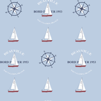 Deauville 2 Nautical Boat Motif Wallpaper Roll