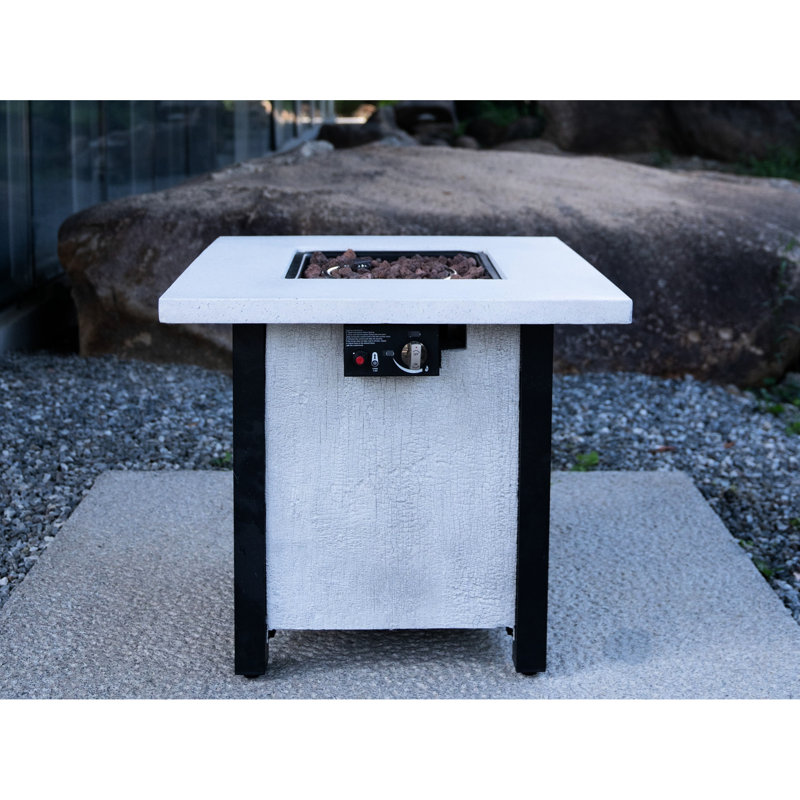 Foyer de table d'extérieur au gaz propane de 25 po, 50 000 po, fibre de verre et fer, blanc crème, foyer à haute finition grain de charbon rouille 50000