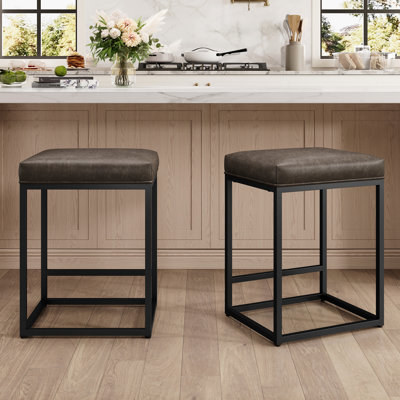 Tabouret de comptoir de cuisine moderne taupe foncé de 24 po avec repose-pieds rembourré Borough
