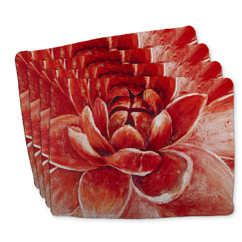 Red Chrysanthemum Braided Polyester Placemats - Set of 4