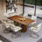 70 Inch Walnut Solid Wood Dining Table With Fluted Design And Brushed Gold Base-129584494-129584495