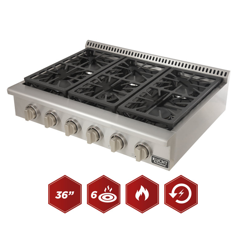 Kucht 36'' W Cooktop, Classic Silver, Liquid Propane