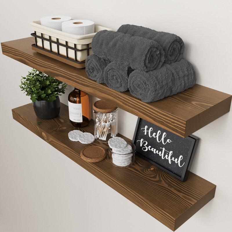 Tablettes flottantes en bois massif, tablettes en bois pour le mur, Noyer, 1.2" H x 30" W x 6.7" D