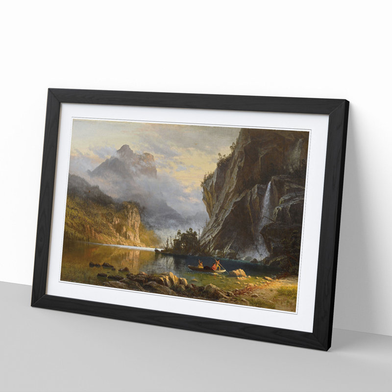 Indians Spear Fishing by Albert Bierstadt - Picture Frame Painting, Black Framed, 27cm H x 36cm W x 2cm D