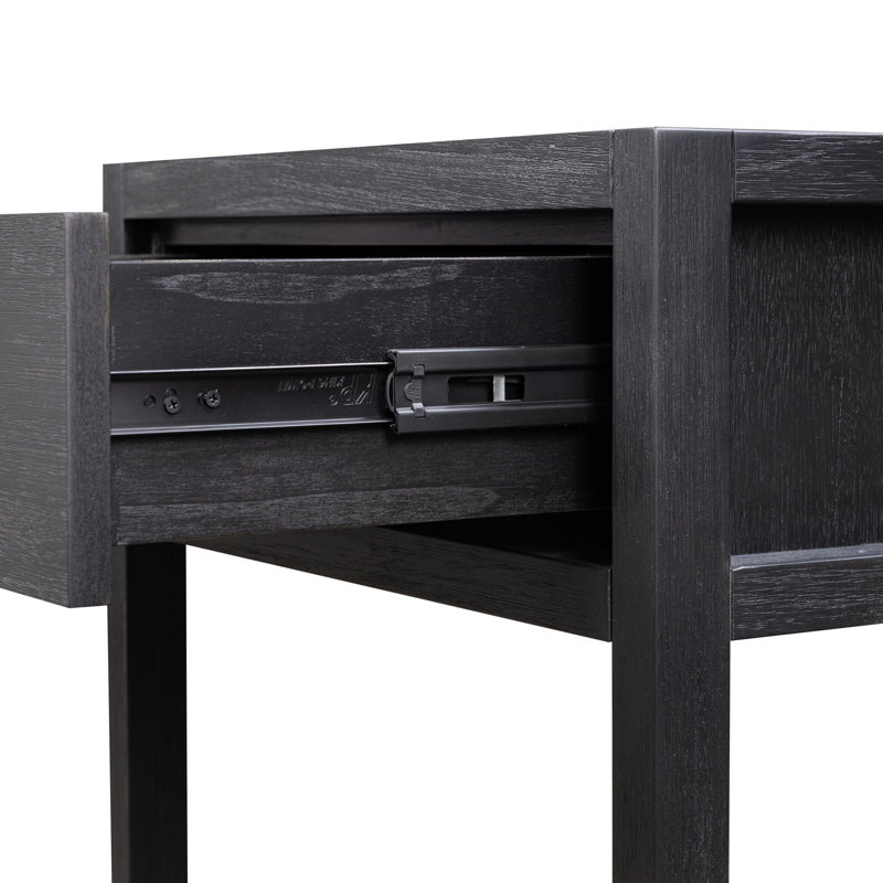 Sullivan Small Nightstand-Saddle Tan, Brushed Black Acacia Solid