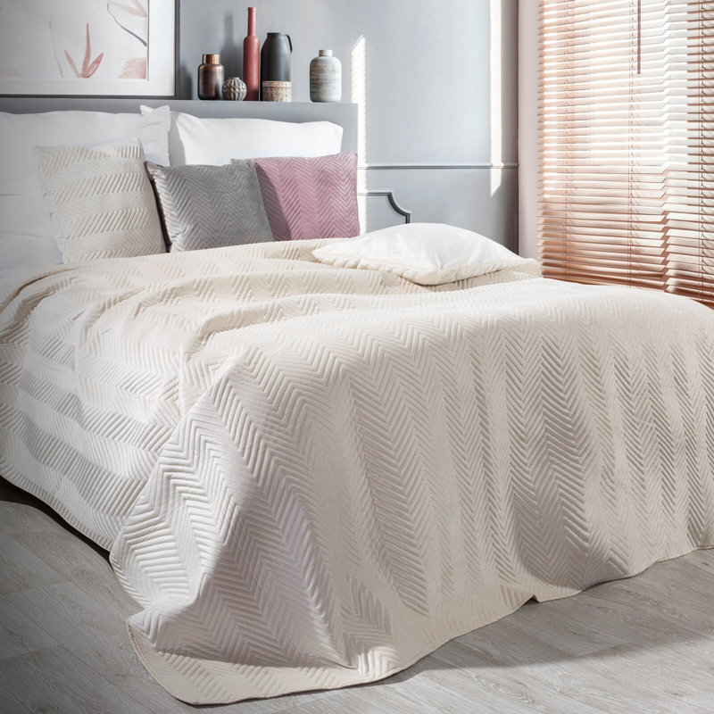 Gatik Polyester Solid Colour Bedspread, Cream, W230 x L260cm