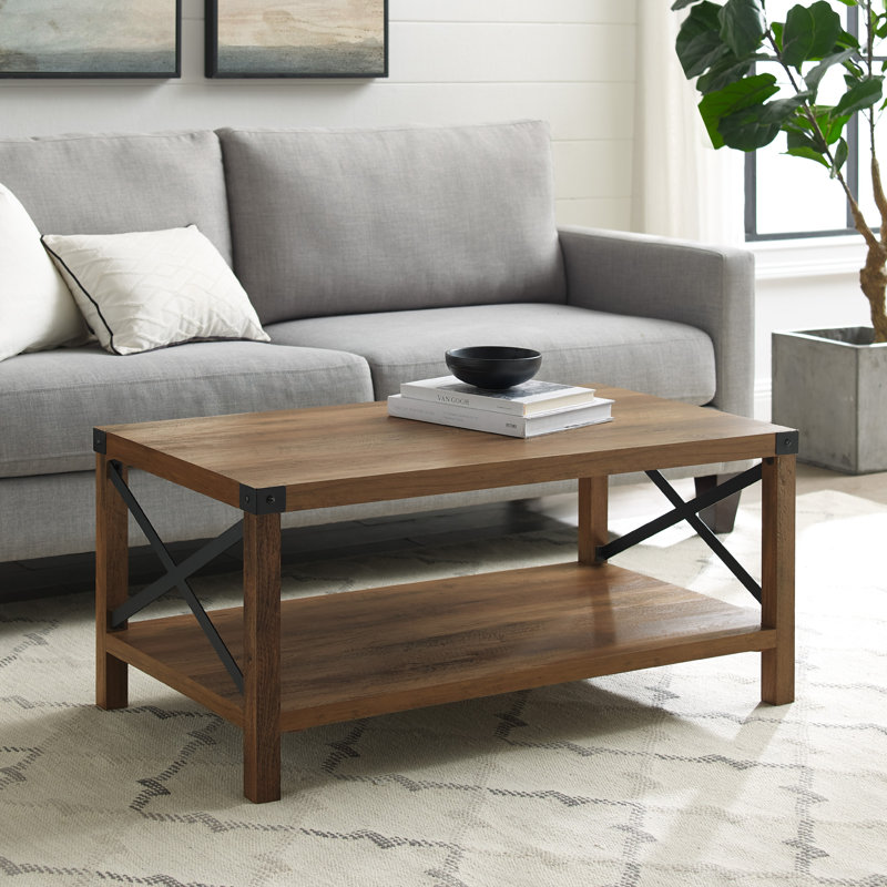 Pynchon Four Leg Coffee Table with Storage, Rustic Oak