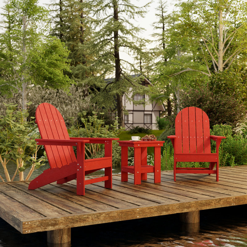 Freedom 3-Piece Traditional Adirondack Set With Side Table, Cardinal Red