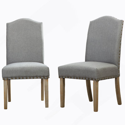 Mod Urban Style Solid Wood Nailhead Grey Fabric Padded Parson Chair, Set Of 2
