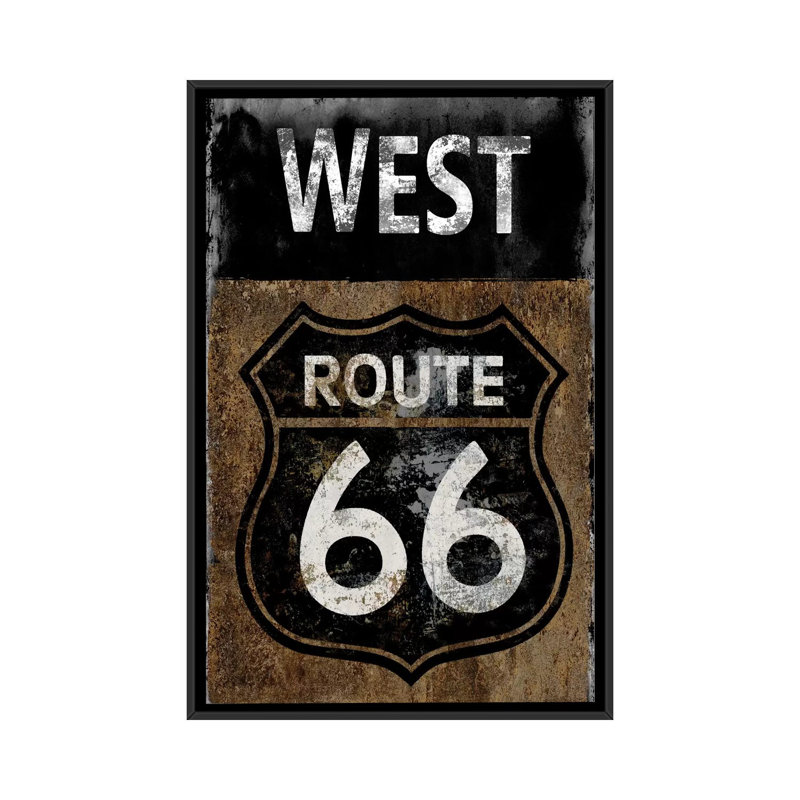 « route 66 west », impression sur toile, H 26 po x l 18 po x P 1,5 po, Toile encadrée noire, Pas de tapis