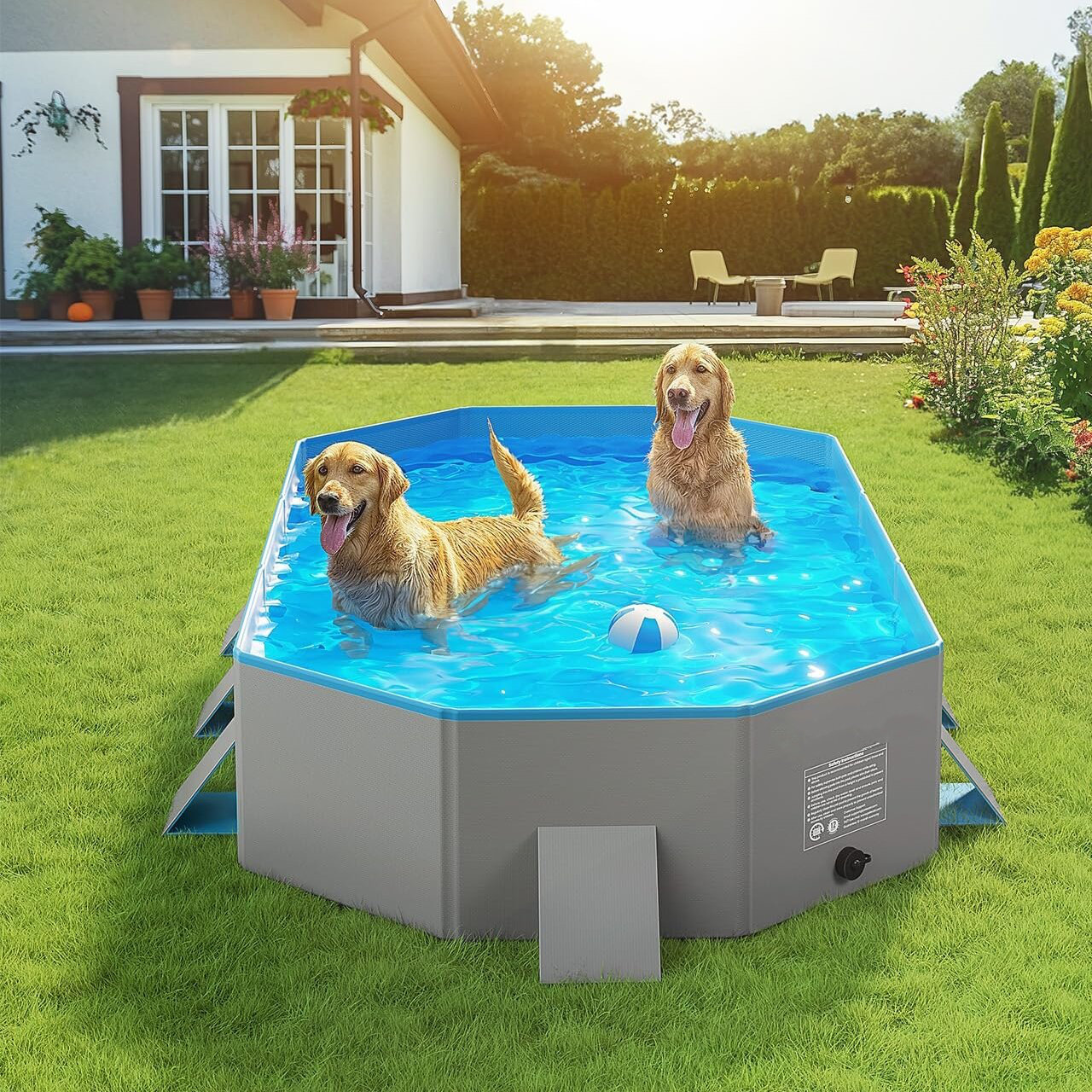 Lunaoo Foldable Dog Pool Dog Paddling Pool, Portable Kiddie Pool