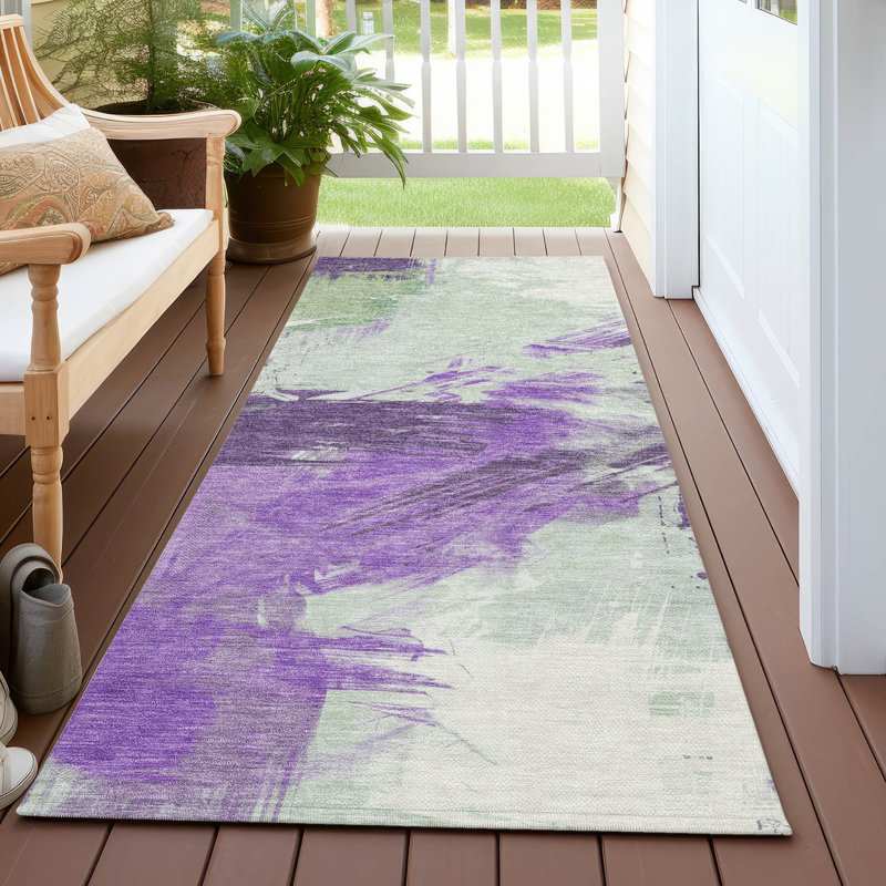 Machine Washable Indoor/Outdoor Cinead ACN1711 Purple Rug, Runner 2'3" x 7'6"