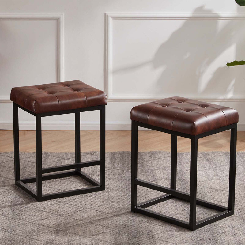 Nealla Upholstered Counter Stool with Metal Frame, Counter Stool (24” Seat Height), Dark Brown