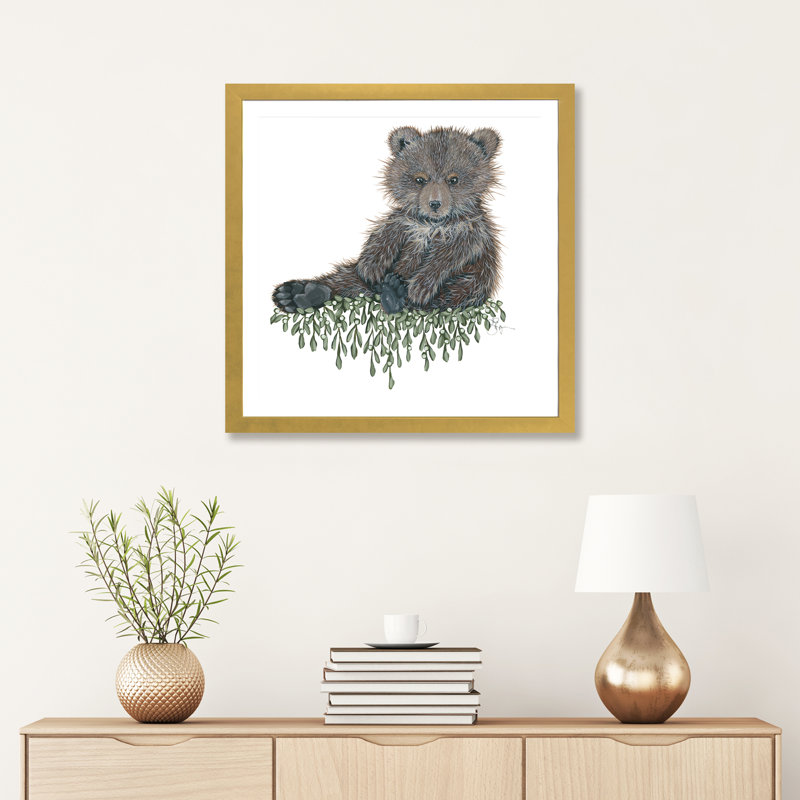 Bébé ours - reproduction d'art, H 24 po x l 24 po x p 1 po, Papier encadré doré, Blanc