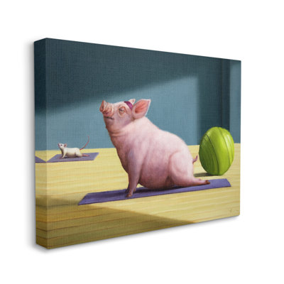 " Pink Pig Doing Yoga Upward Facing Hog " by Lucia Heffernan