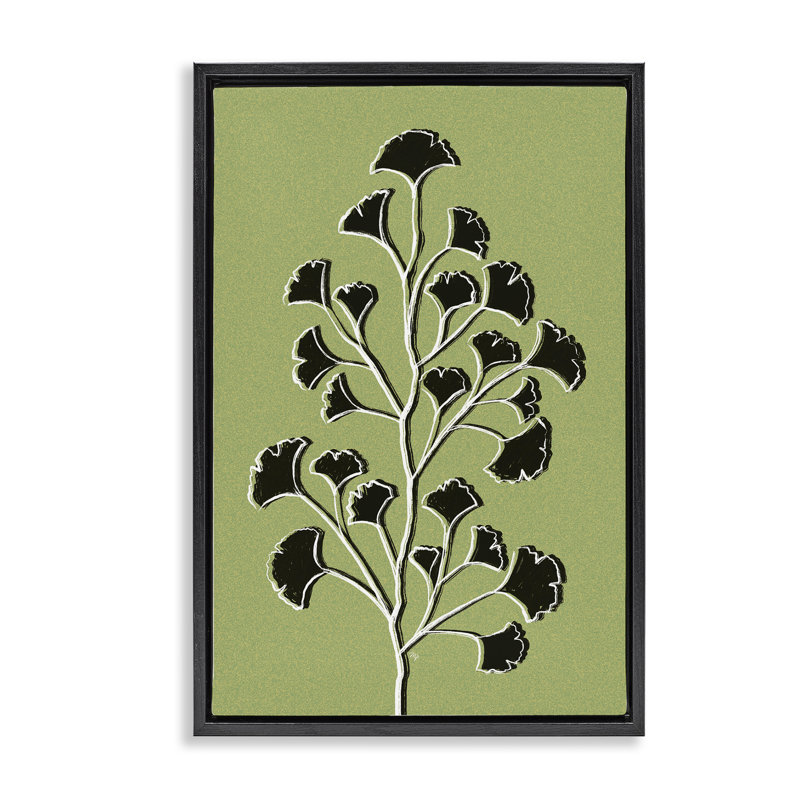 Cadre flottant Lime Gingko Sprig, design par Martina Pavlova, Cadre flottant noir de jais, H 25 po x l 17 po