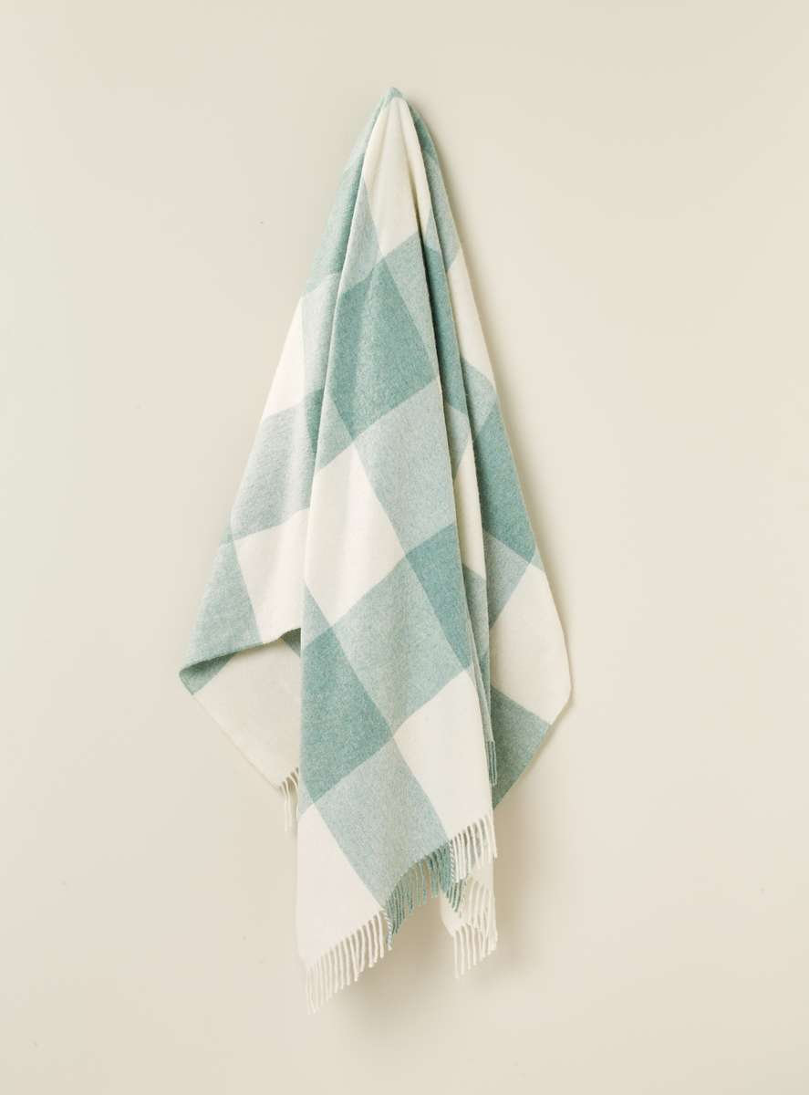 Merino Lambswool Throw/Blankets Reversible Wool Throw Blanket, Green Checkered