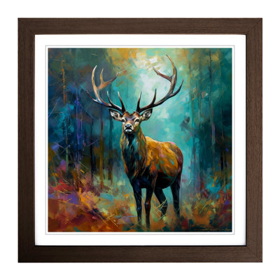 Stag In A Forest No.1 - Single Picture Frame Print on Wood