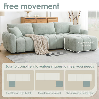 110" L Shape Modular Sectional Sofa,Movable Ottoman