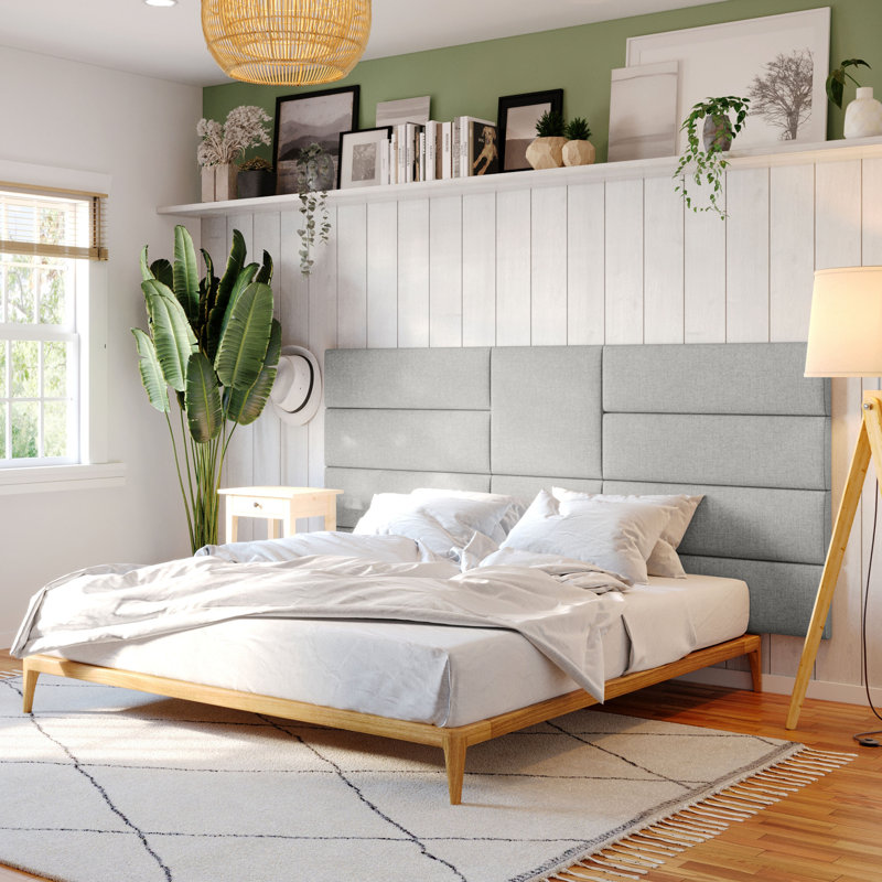 Panelist Modern Padded Headboard – Wyma Configuration Giant Headboard Panels, Limestone Gray