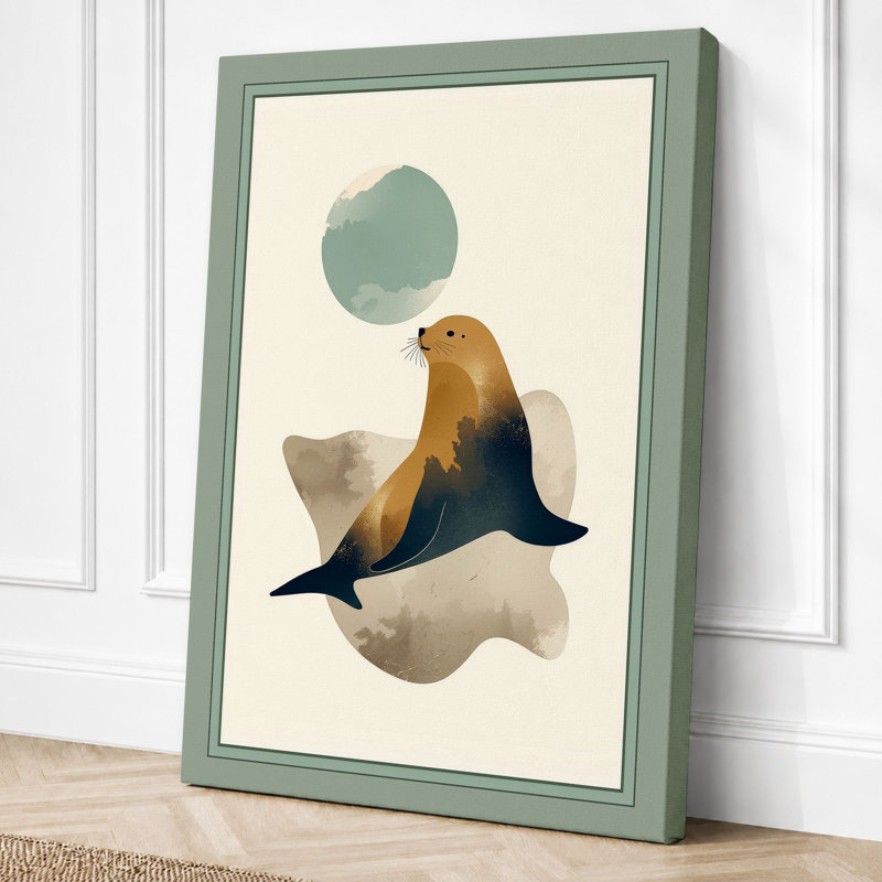 Seal Among Currents Boho - Wrapped Canvas, 18x12 - 45.7 x 30.5 cm, Sage Border