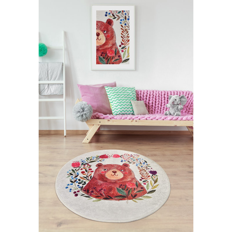 Tapis rond rouge touffeté fabriqué à la machine Attleborough, Rond 6 pi 7 po