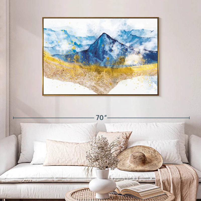 Golden Grieco Mountain, 46 po x 31 po, Cadre flottant doré