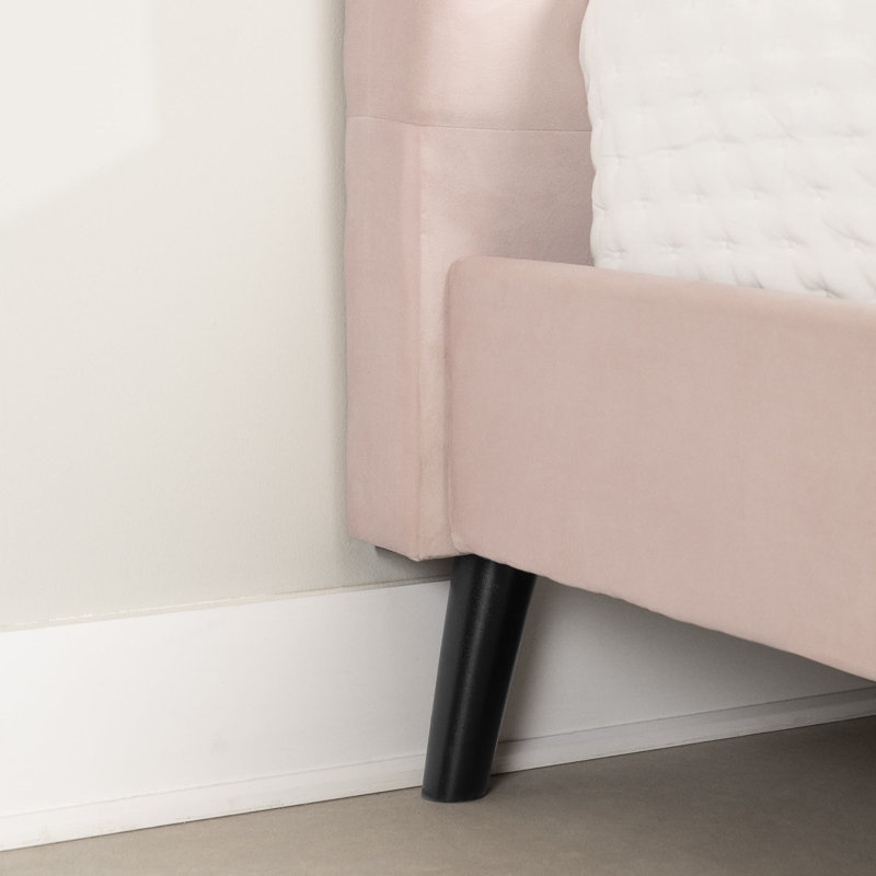 Pale Pink Velvet Twin Upholstered Platform Bed with Headboard