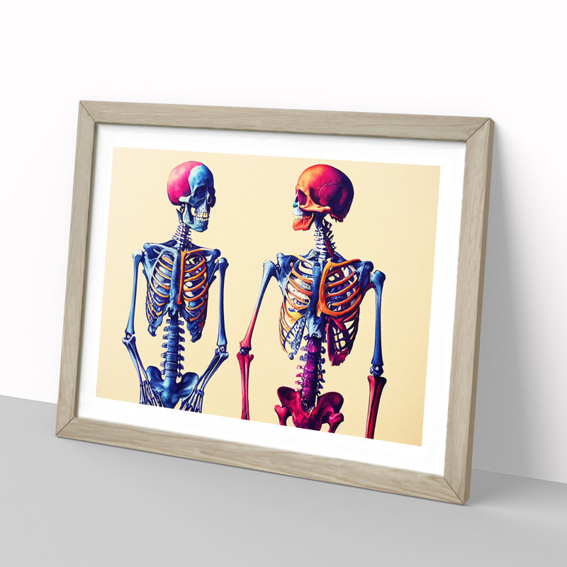 Two Skeletons - Single Picture Frame Print, 46cm H x 64cm W x 2cm D, Oak