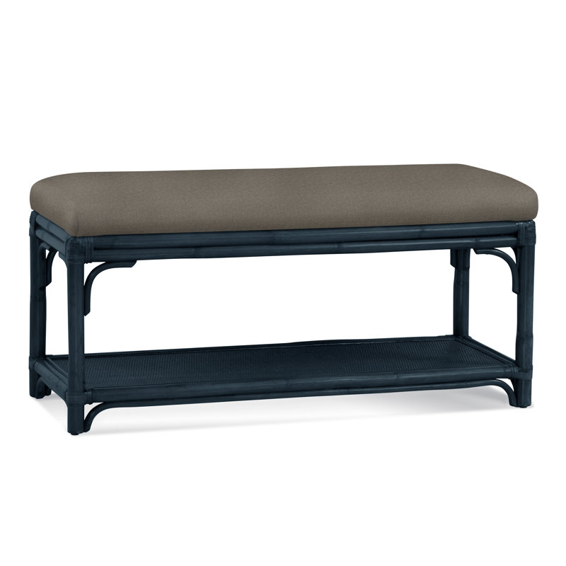 Summer Retreat Wicker Shelf Storage Bench, Antique Black, Gray Sugar Performance; 0863-84