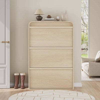 3-Drawer Flip Shoe Cabinet with Adjustable Shelves, Wooden Hidden Shoe Storage for Entryway, Hallway, or Living Room