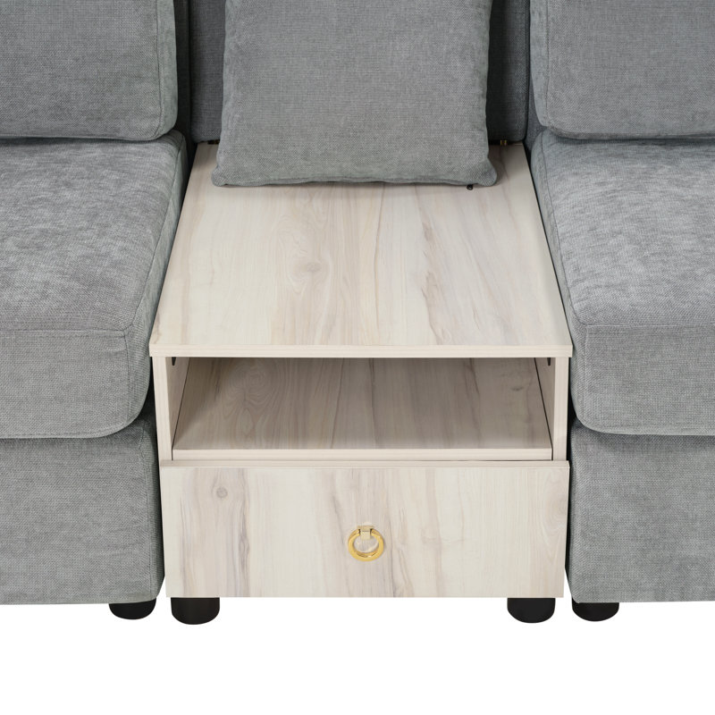 Canapé modulaire rembourré 95,7 po avec accoudoirs de rangement et console centrale Modern, H 32,3 po x l 95,7 po x P 31,1 po