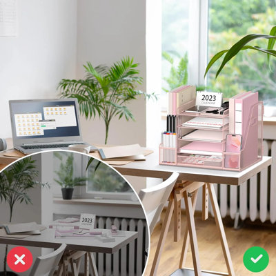 5-Tier Metal Mesh Desk Organizer With 2 File Holder, Paper Organizer