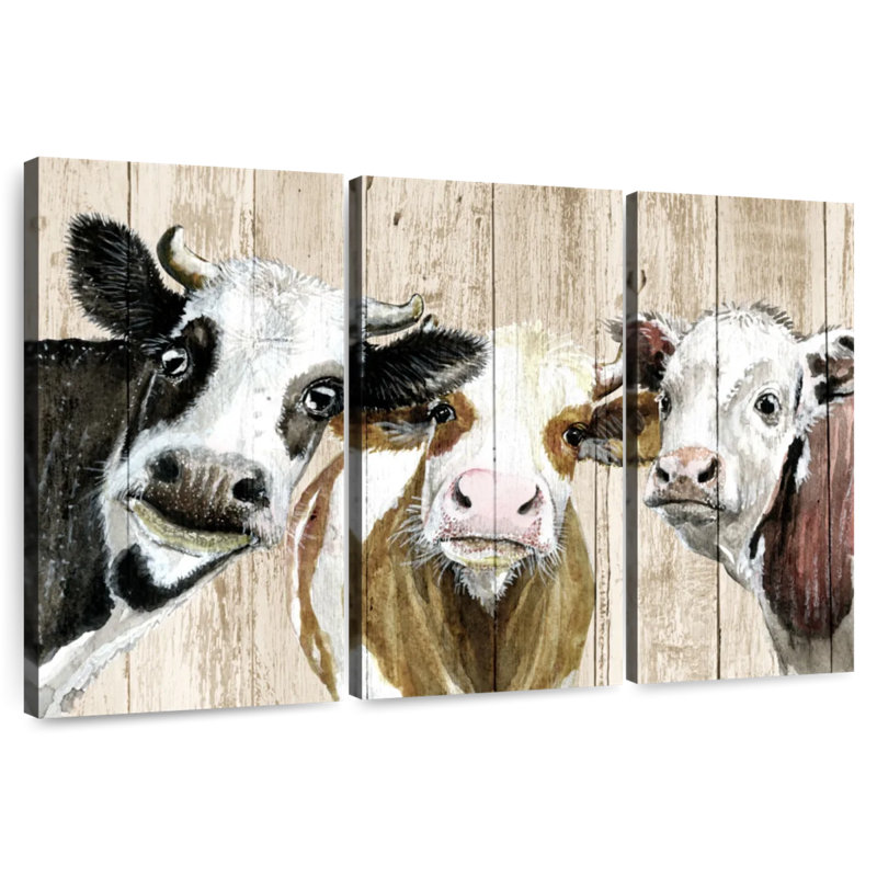 Curieux vaches sur bois, H 24 po x l 38 po