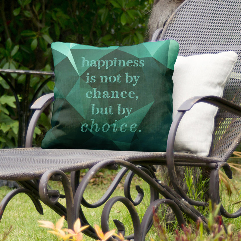 Coussin décoratif d’intérieur/d’extérieur d’inspiration de bonheur, 20 po x 20 po, Vert émeraude