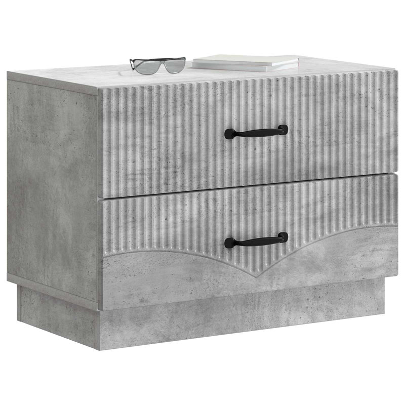 62cm W Manufactured Wood Bedside Table, Concrete Grey