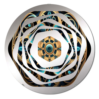 Mandala de l'ancienne Atlantide en or et turquoise II - miroir décoratif Amorphe