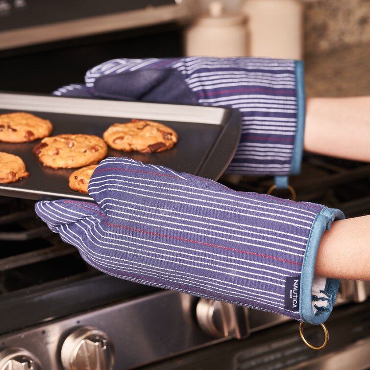 Nautica Grey 100% Cotton Oven Mitts with Silicone Palm (Set of 2)